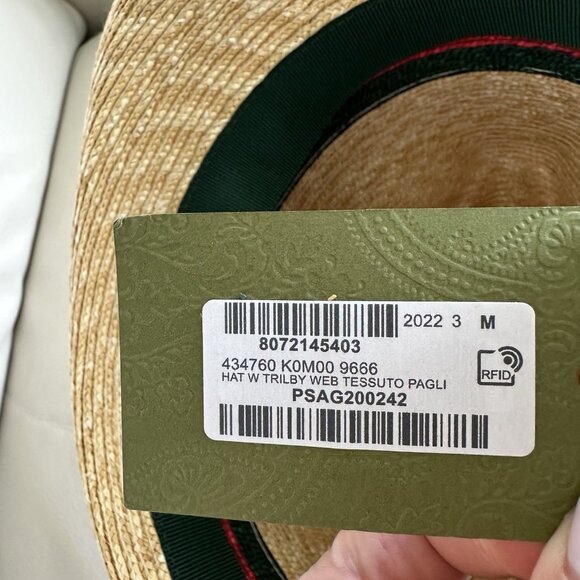 NWT 100% Authentic Gucci Beige Web Sherry Line Straw Hat Size M - Picture 10 of 12
